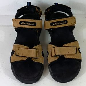 Eddie Bauer Hiking Sandals Men Size 10M Tan Leather Open Toe 2 Adjustable Straps